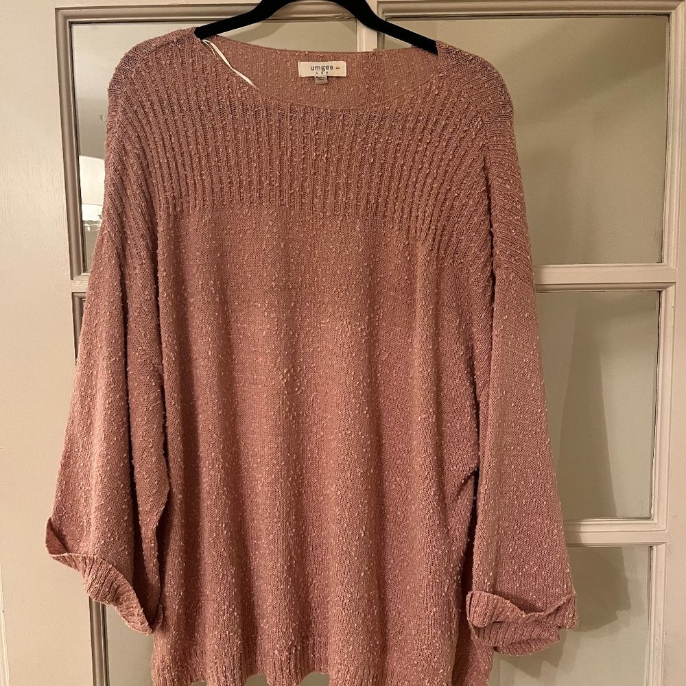 Umgee Light Pink Flared Sleeve Sweater, XL